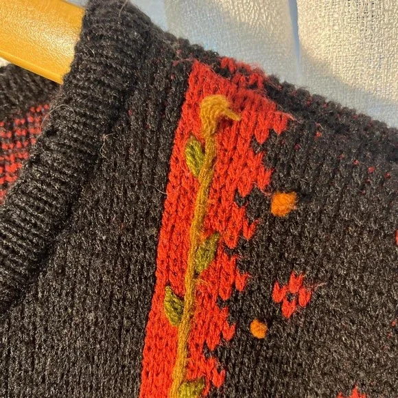 Vintage fall autumn leaf cardigan sweater Crystal Kobe medium black - Picture 7 of 8